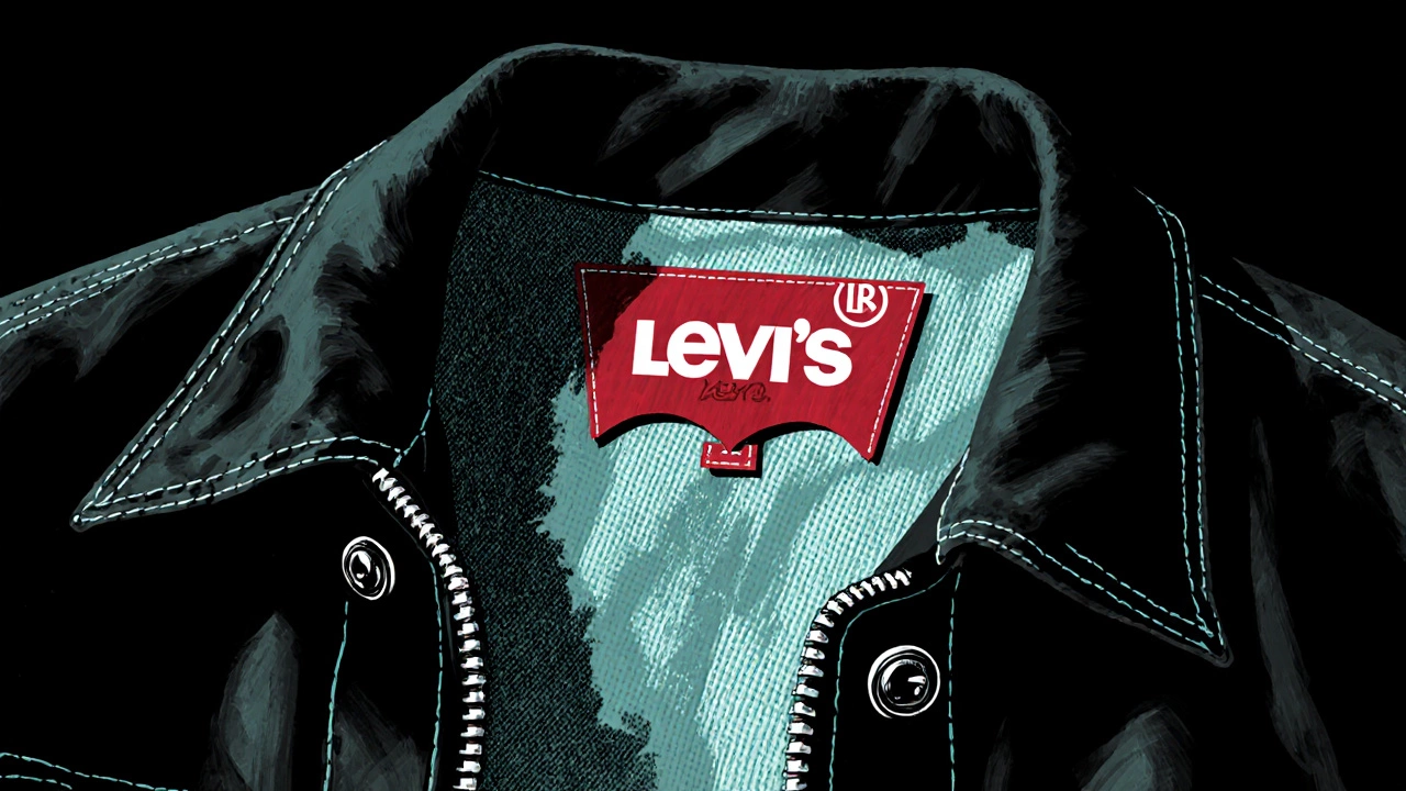 Close‑up of jacket label, zipper, and lining showing vintage details.
