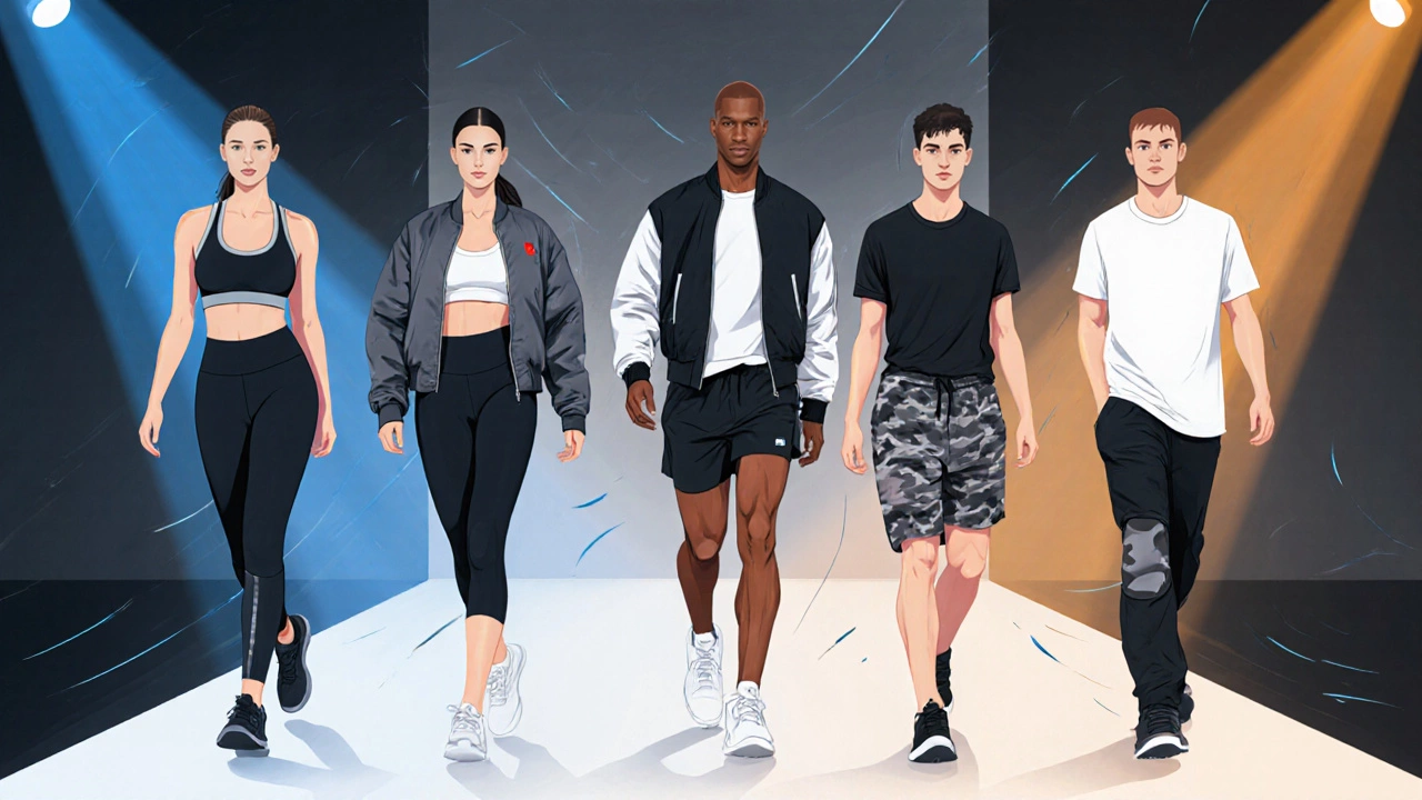 Runway models showcase performance wear, activewear, training gear, and gym wear.