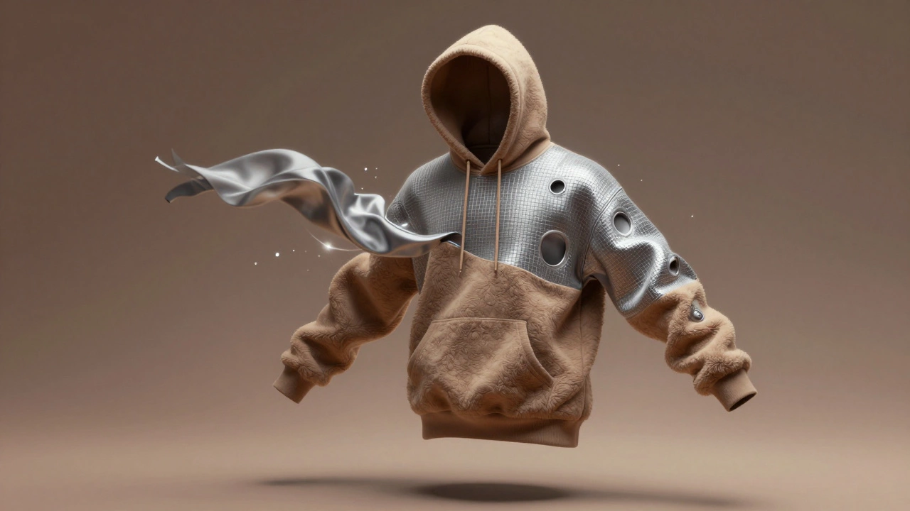A hoodie transforming from cotton to technical fabric, symbolizing the shift from casual to sportswear.
