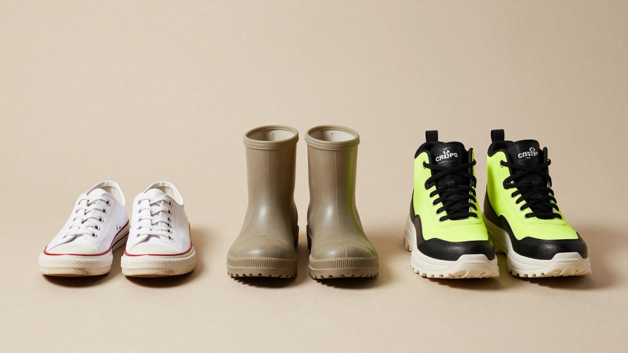 Comparison of vintage plimsolls, traditional daps, and modern luxury streetwear creps.