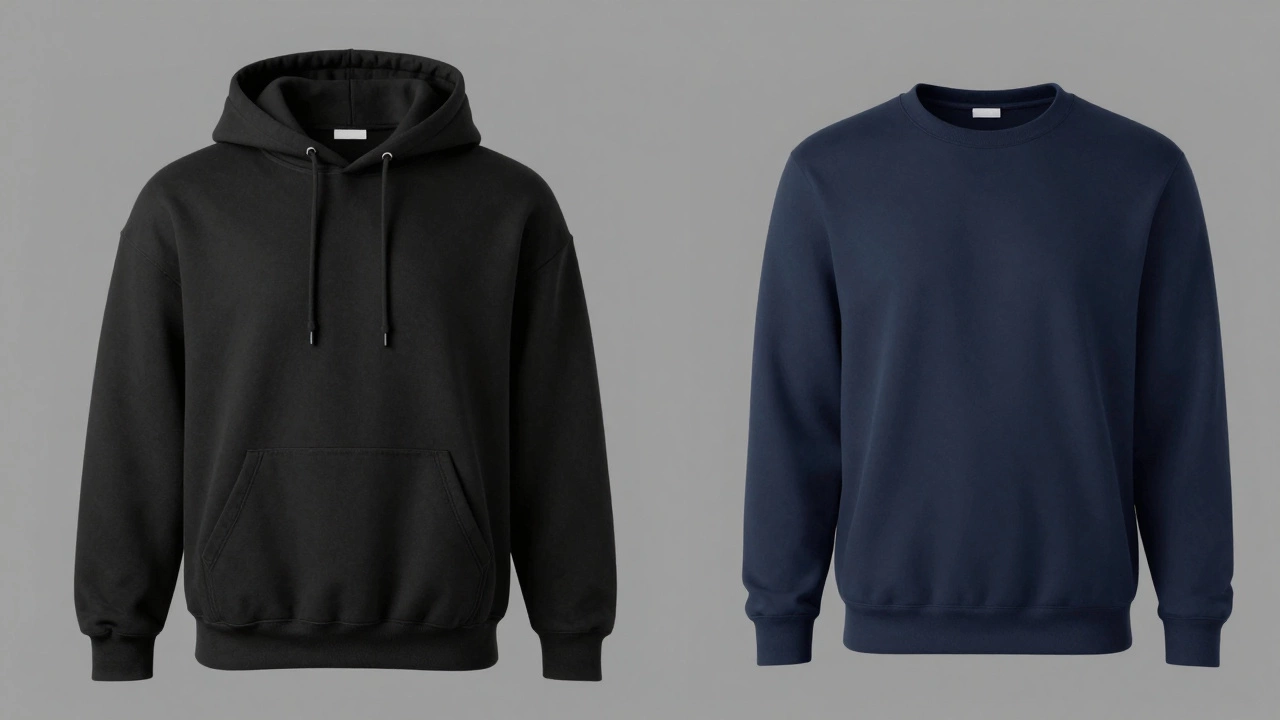 Side-by-side comparison of a bulky hoodie and a sleek crewneck sweatshirt