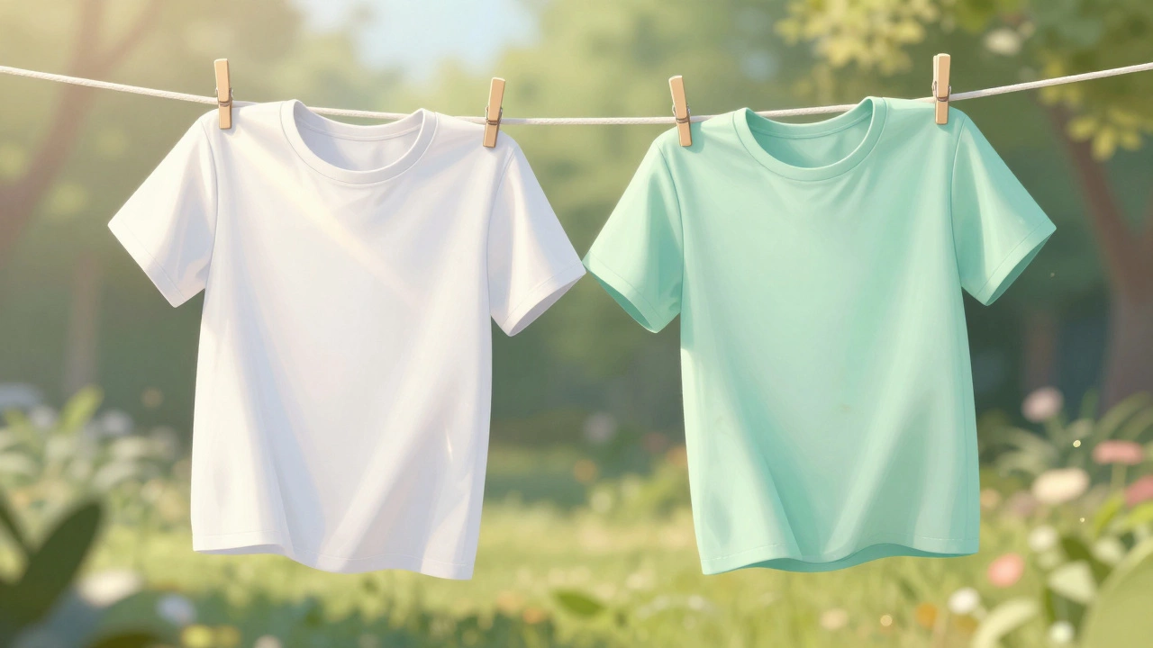 White and pastel shirts hanging to show heat reflection