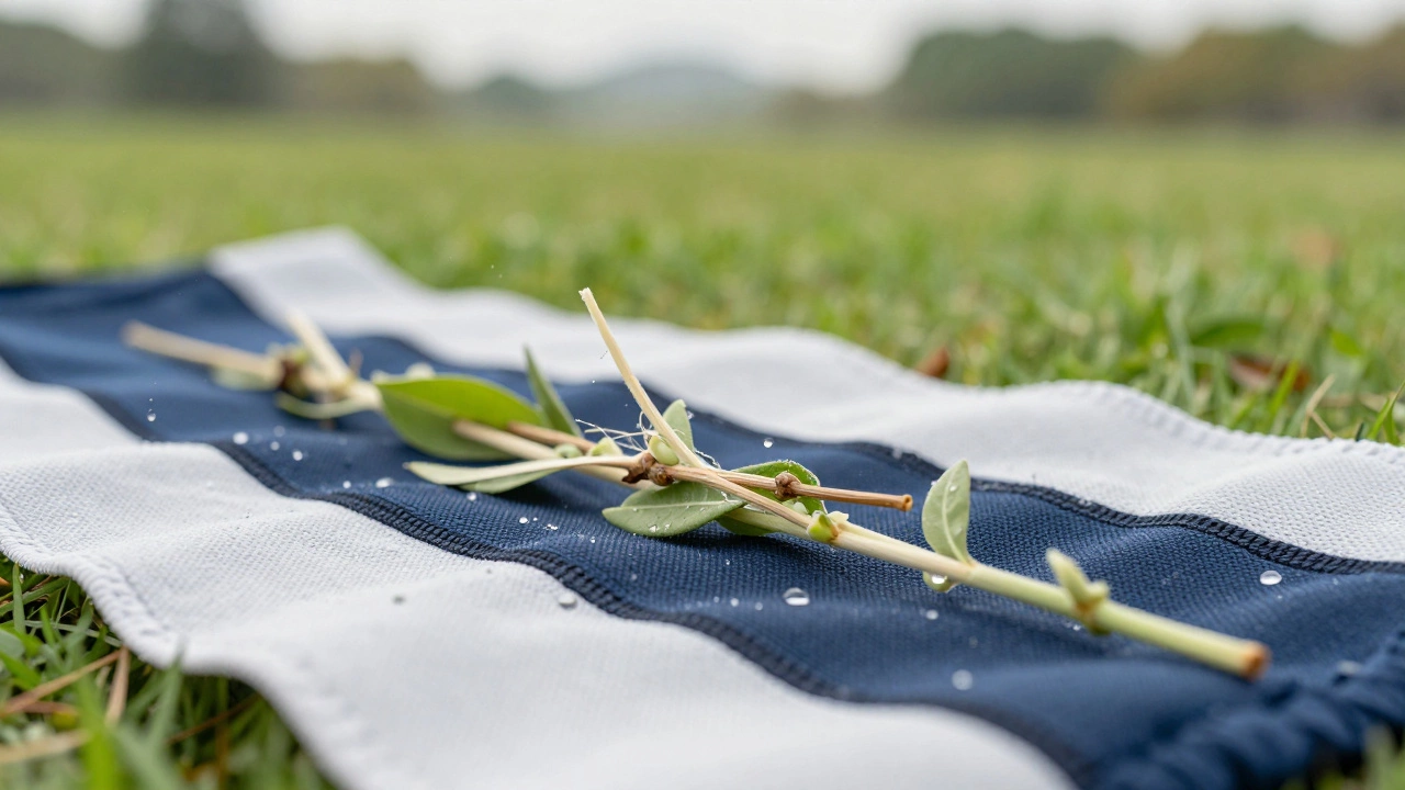 Close-up of sustainable recycled athletic fabric intertwined with nature elements
