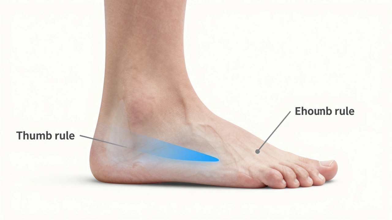 Illustration showing proper half-inch toe space in a shoe
