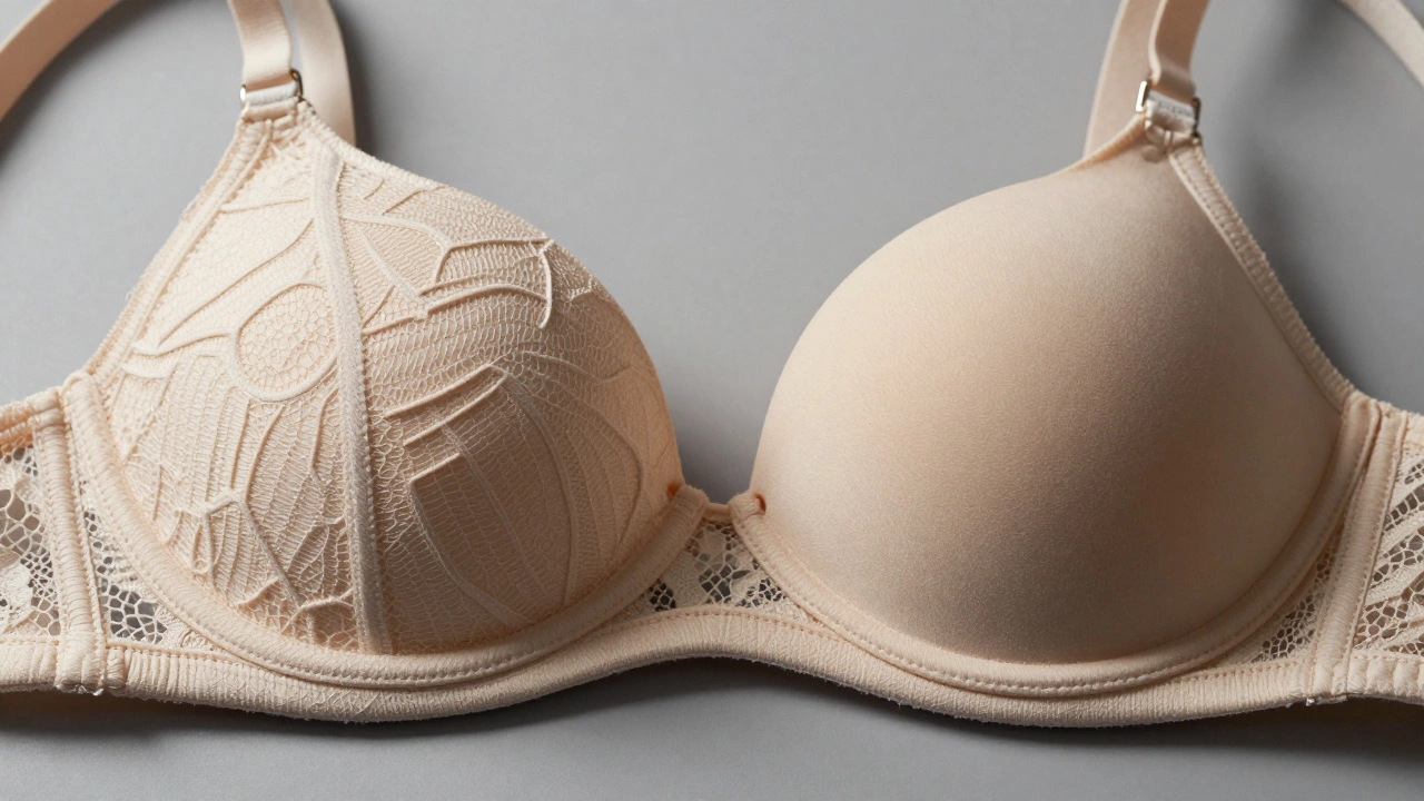 Comparison of textured lace bra vs smooth molded t-shirt bra cup