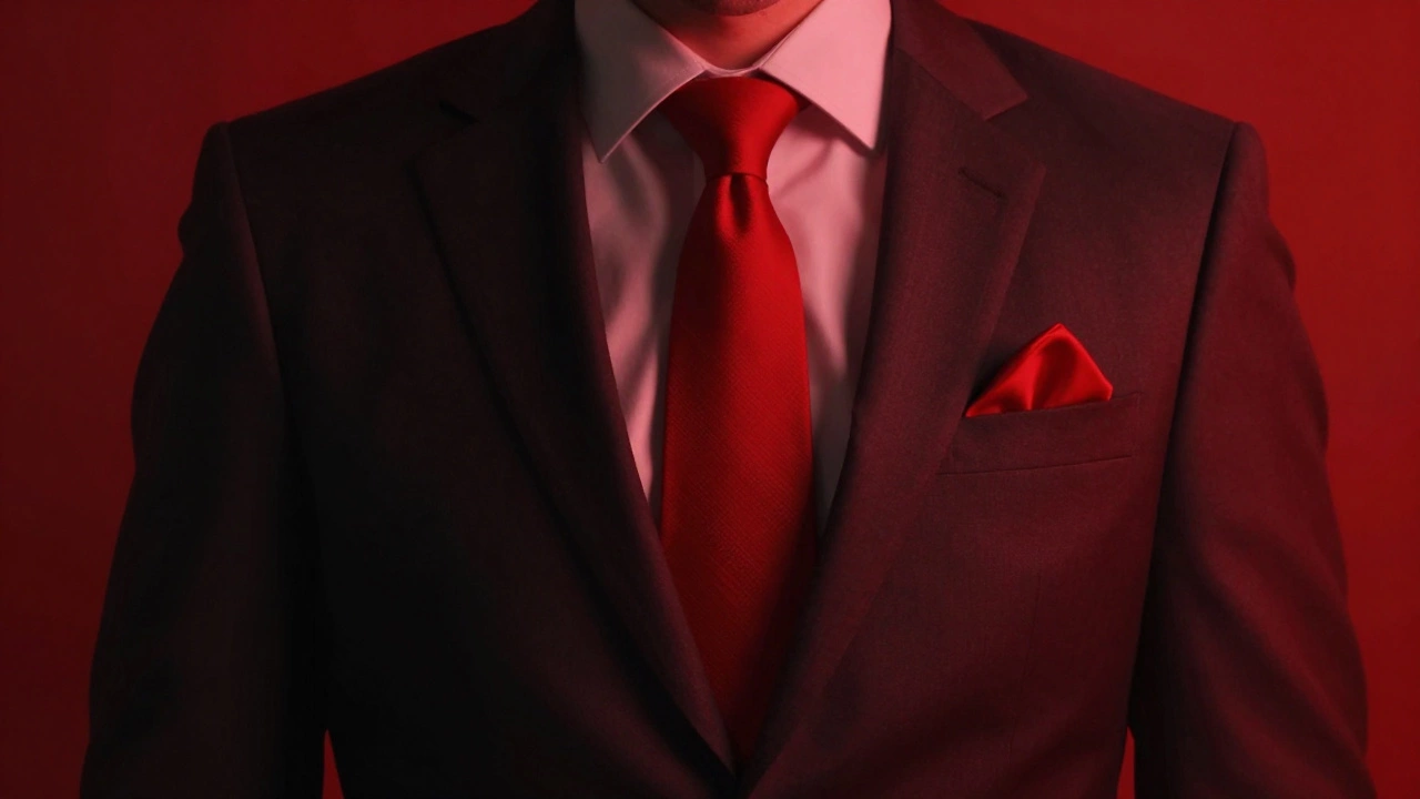 Man in dark suit with red tie illustrating color psychology concepts