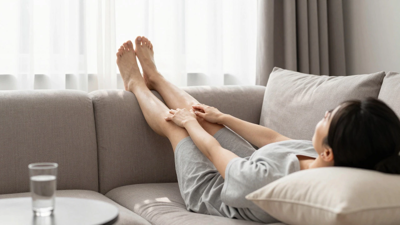 Person resting with legs elevated to recover from standing