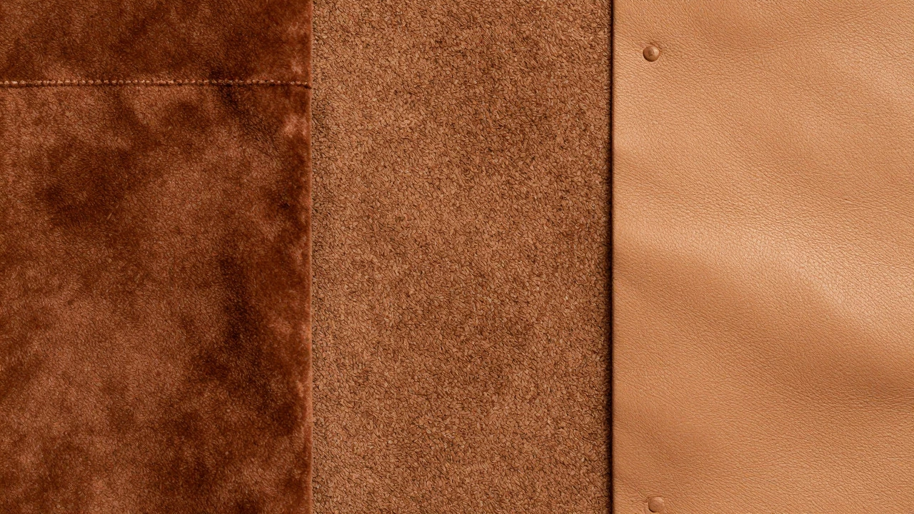 Close-up of suede, nubuck, and kangaroo leather textures