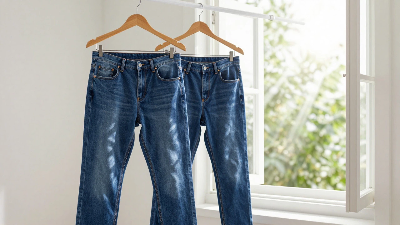 Jeans hanging by a window to air out naturally