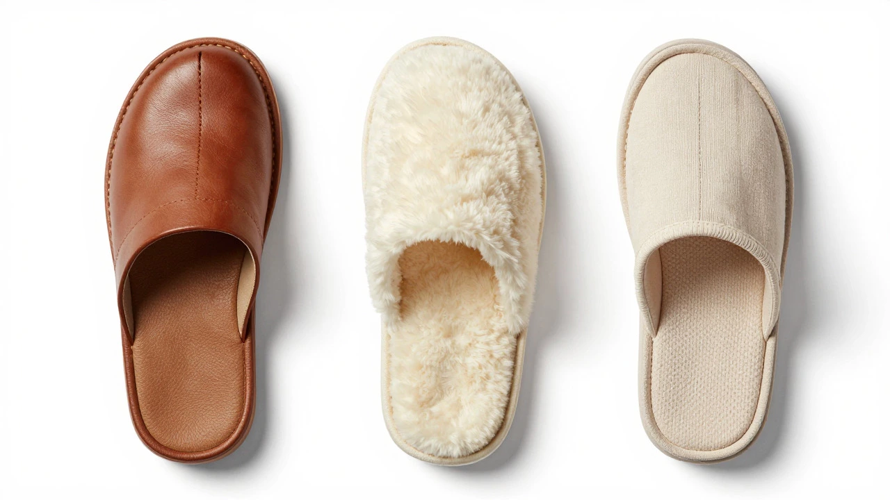 Three different slipper materials displayed side-by-side for comparison