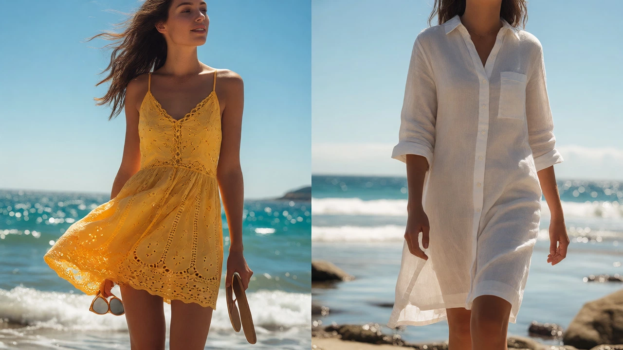 Woman in sundress at beach vs person in summer dress